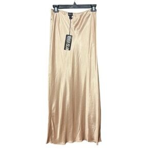 River Island Gold Satin Maxi Skirt Slip Skirt Size US 4 UK 8